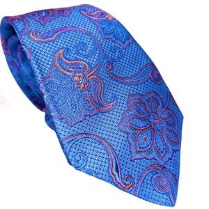 NWT Westbury London Mens Tie Vtg 90s Blue Orange Jacquard Floral 60x3.5” USA